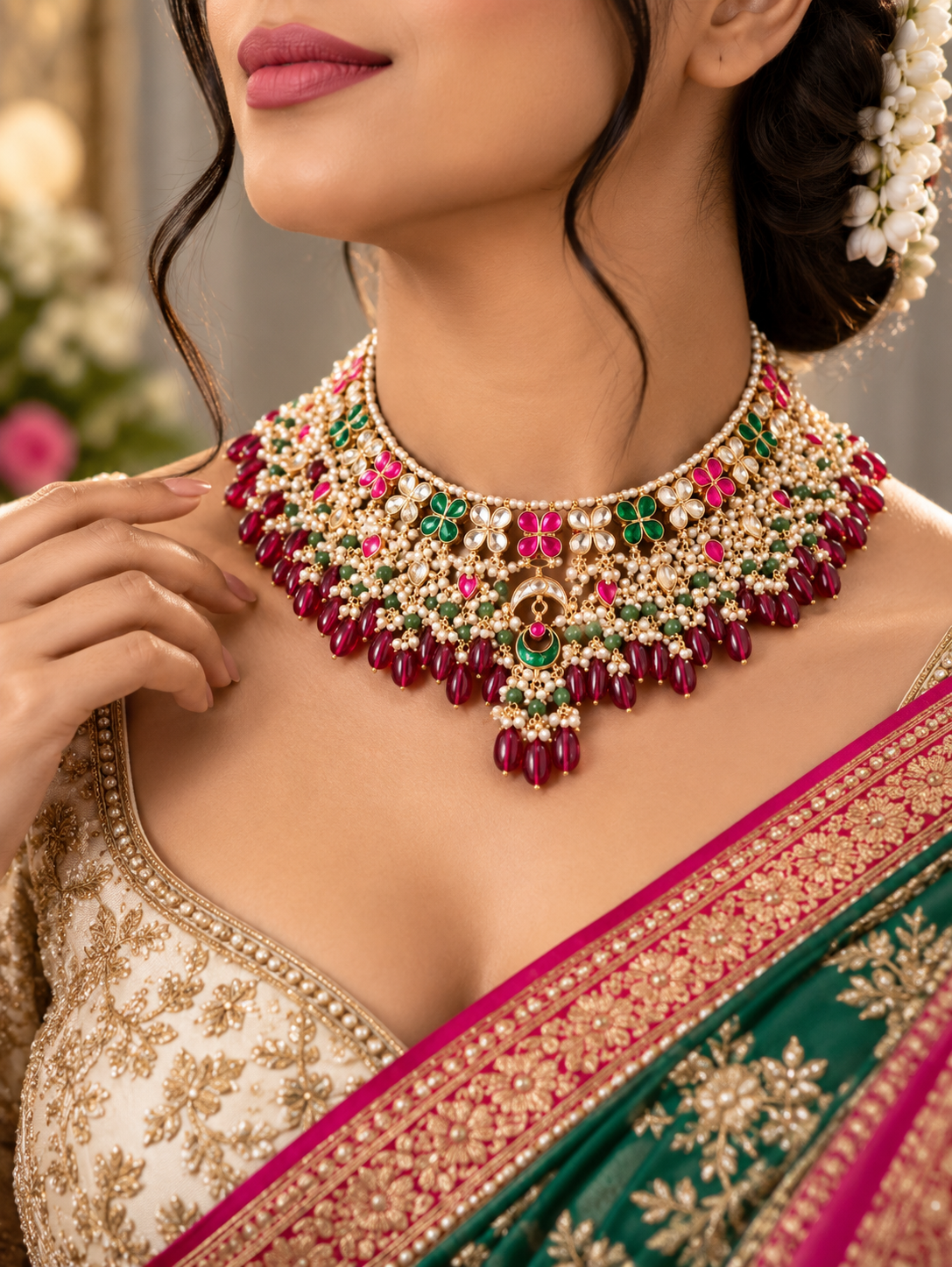 Floral Choker Jadau Necklace Set