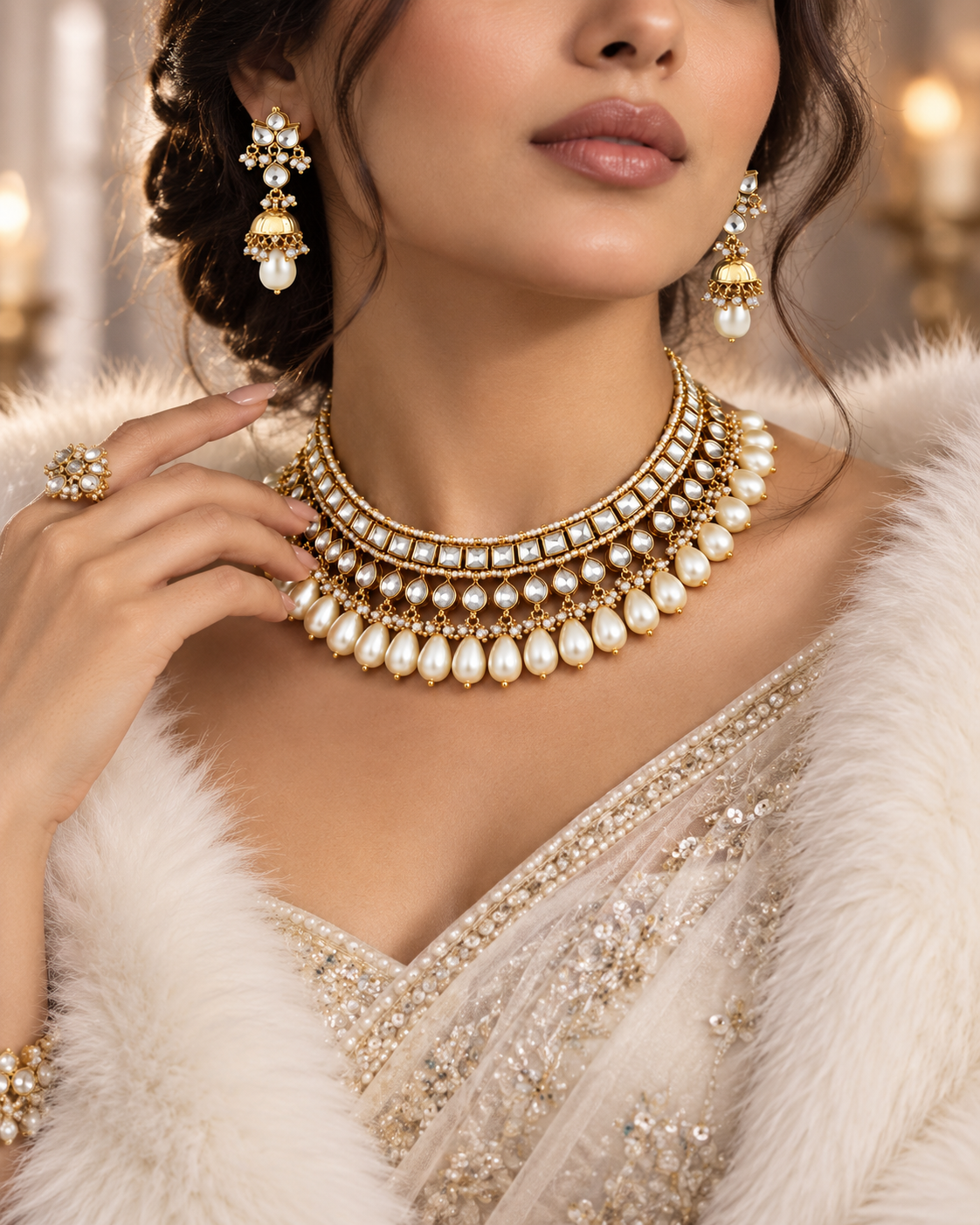 Jadau polki choker necklace set
