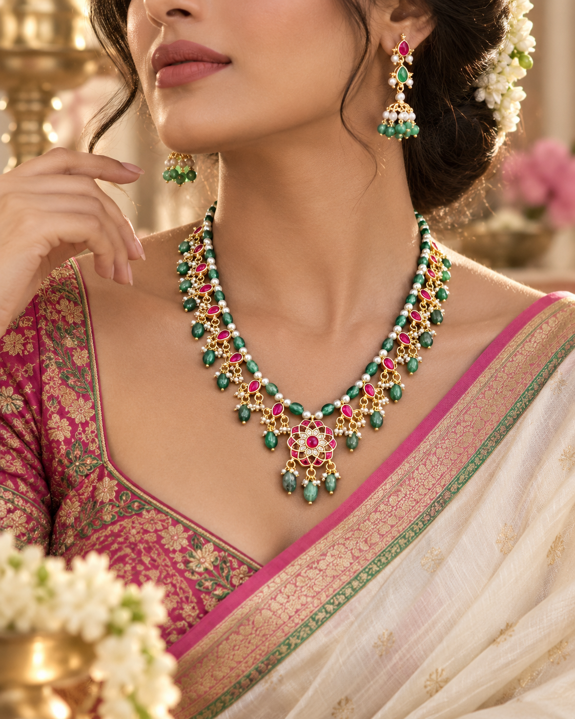 Floral Jadau Necklace Set
