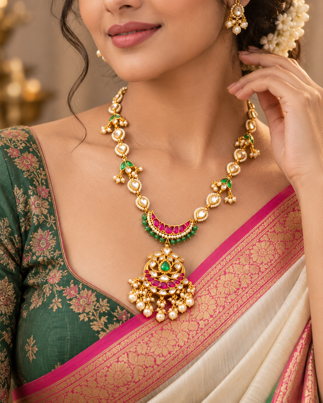 Meher Emerald Ruby Jadau Necklace