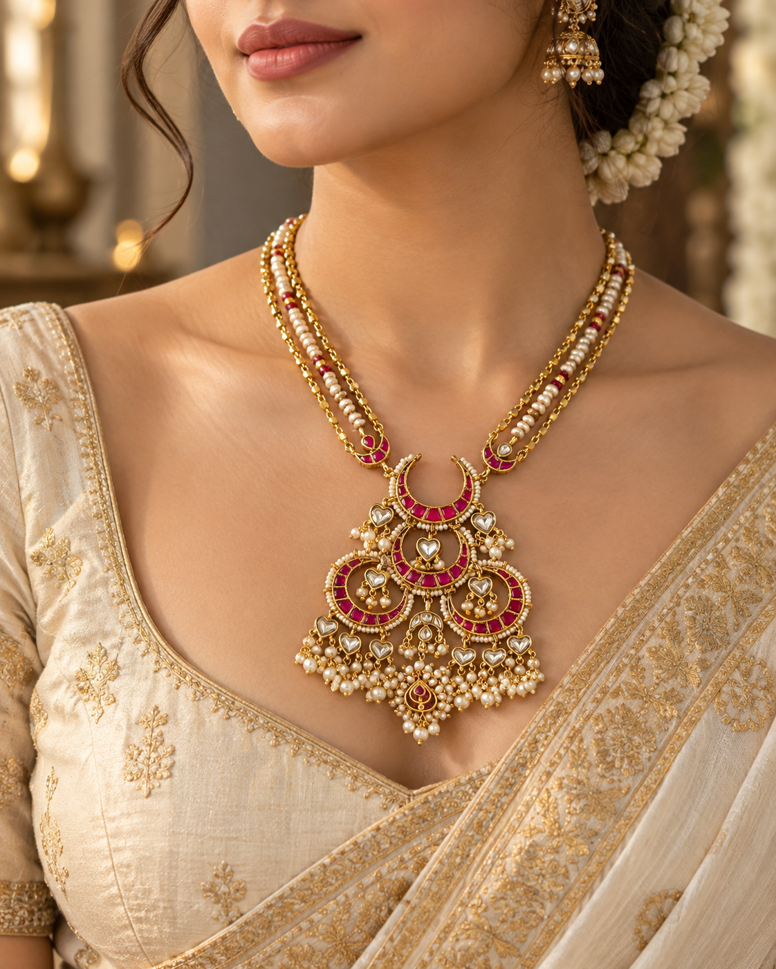 Chandrika Ruby Pearl Statement Necklace