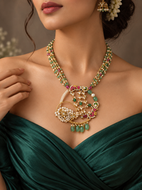 Emerald Moon Pearl Statement Jadau Necklace