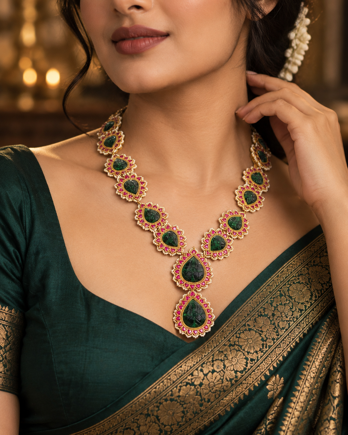 Jadau monopoly set with ruby & emeralds stone