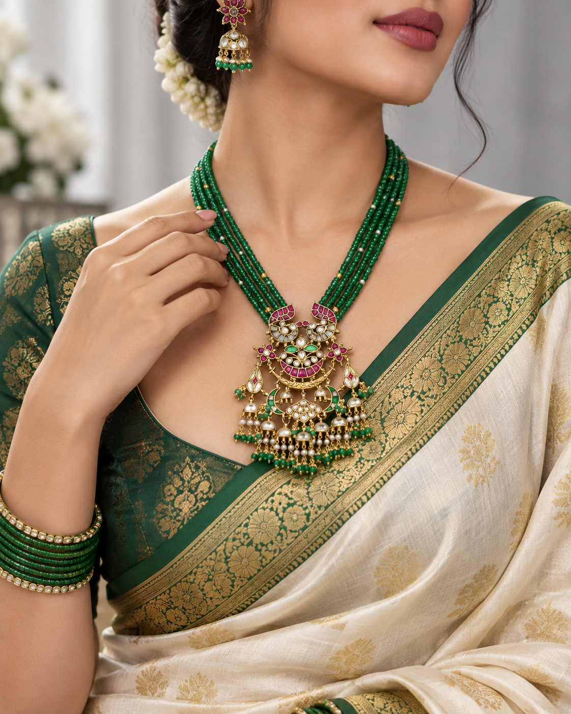 Emerald Noor Jadau Pendant Necklace