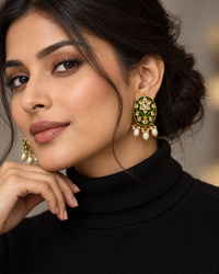 Moissanite green Jadav takkar earring (Silver 92.5)