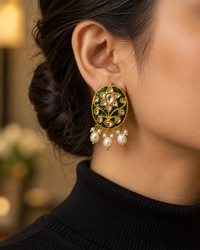 Moissanite green Jadav takkar earring (Silver 92.5)