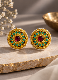 Jadav ruby and turquoise stone earrings (Silver 92.5)