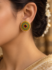 Jadav ruby and turquoise stone earrings (Silver 92.5)