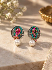 Enamel earrings with a pearl drop