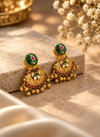 Green Jadau chandbali earrings (Silver 92.5)