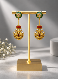 Green stone and coral stone earrings (silver 92.5)