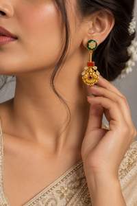 Green stone and coral stone earrings (silver 92.5)