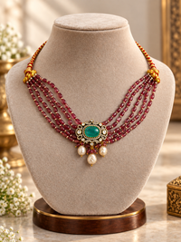 Moissanite real ruby beads necklace (Silver 92.5)