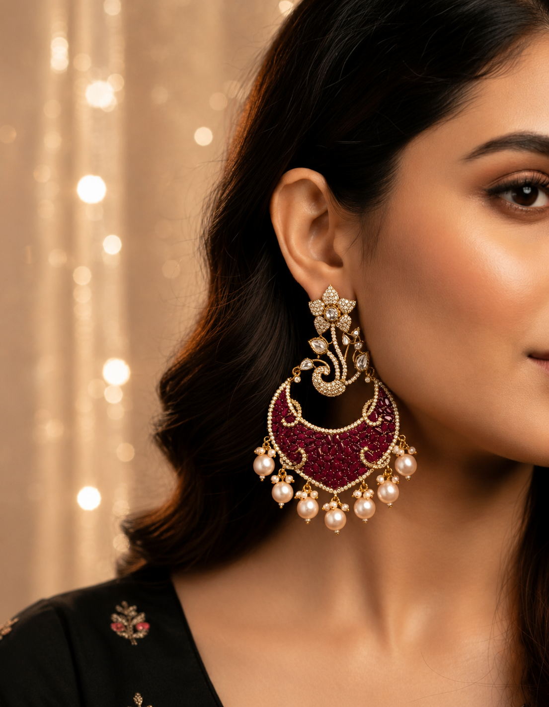 Victorian Chandbali, with Ruby stone
