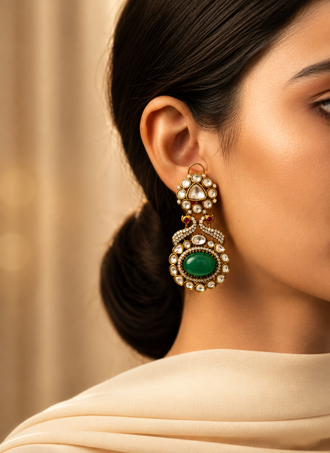 Emerald polki Stone Kundan Earrings