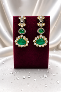 Emerald Polki Stone Drop Earrings
