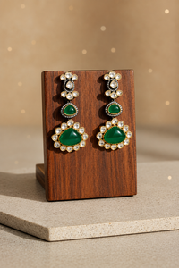 Emerald Polki Stone Drop Earrings