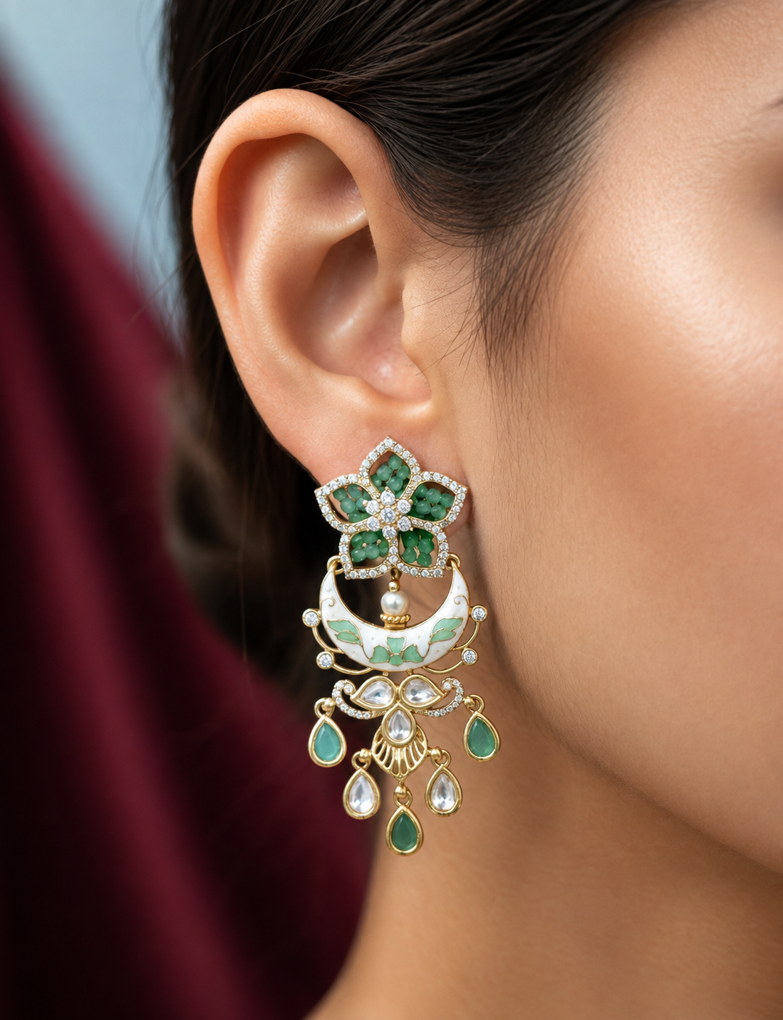 Mint Blossom Chandbali Earrings