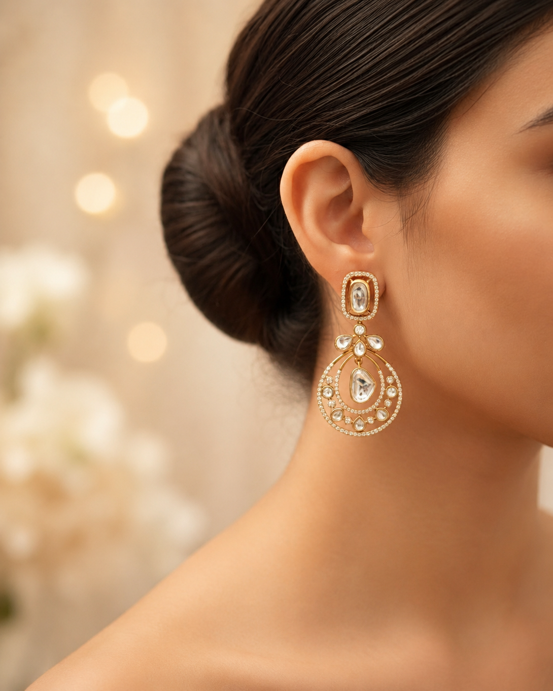 Noor-e-Mor Kundan Chandbali Earrings