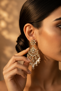 Floral Stud kundan Victorian earrings with beads drops