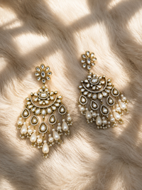 Floral Stud kundan Victorian earrings with beads drops