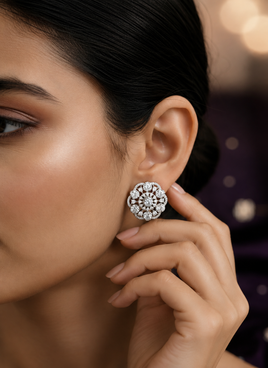 Celestial Bloom AD Diamond Stud Earrings
