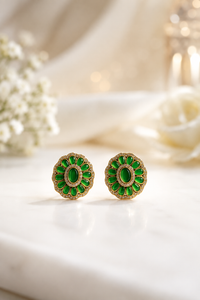 Green Aura Floral Stud Earrings