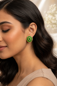 Green Aura Floral Stud Earrings