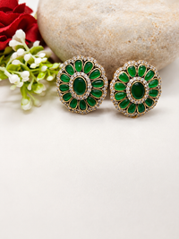 Green Aura Floral Stud Earrings