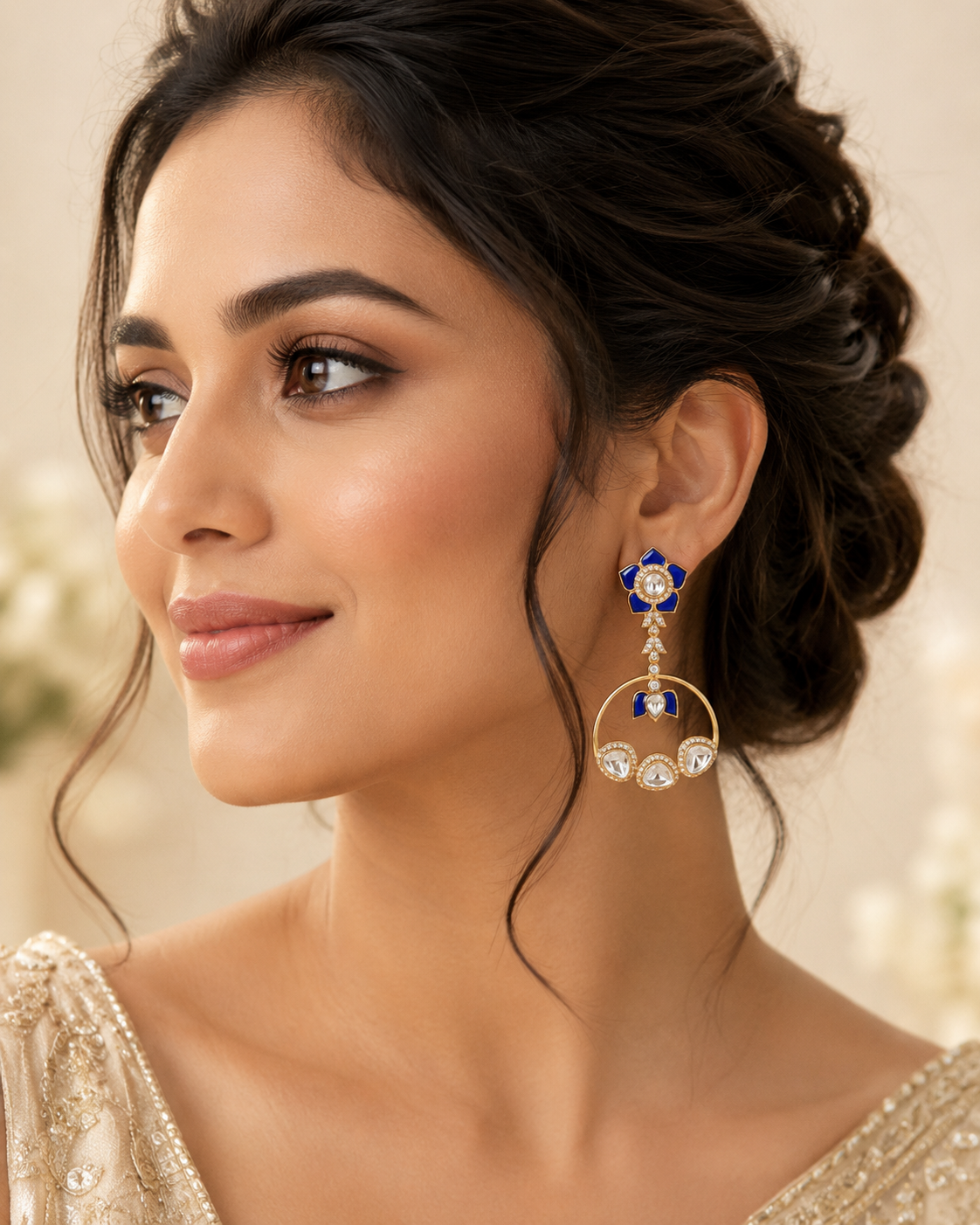 Sapphire Halo Chandbali Earrings