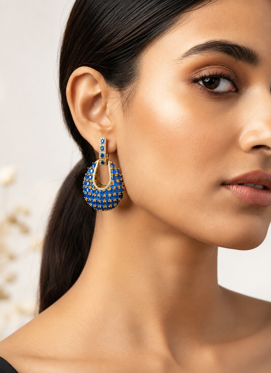 AD Diamond Blue sapphire and gold-toned hoop earrings