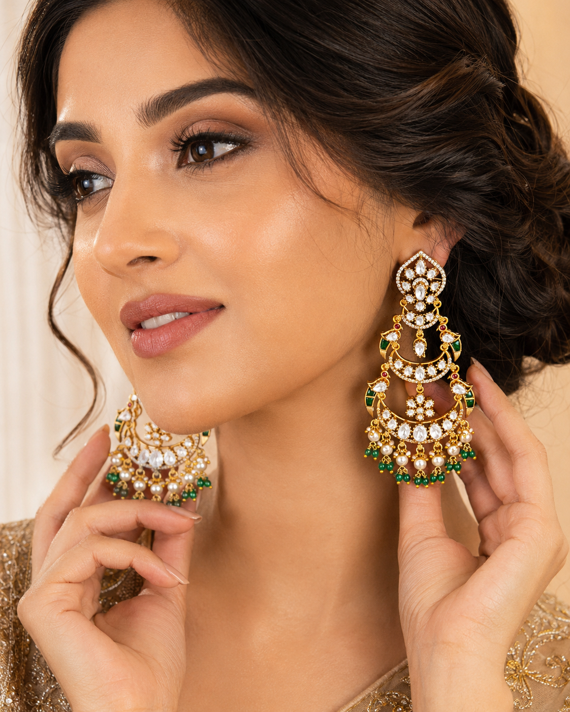 Emerald Pearl Royal Chandbali Earrings