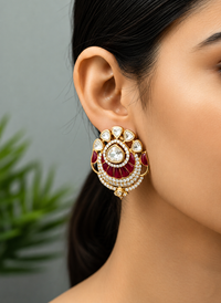 Ruby Kundan Crescent Studs
