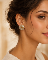 Golden Petal Kundan Stud Earrings