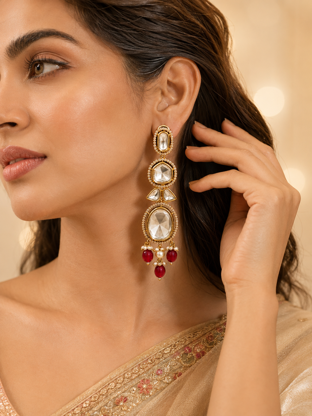 Ruby Pearl Kundan Drop Earrings