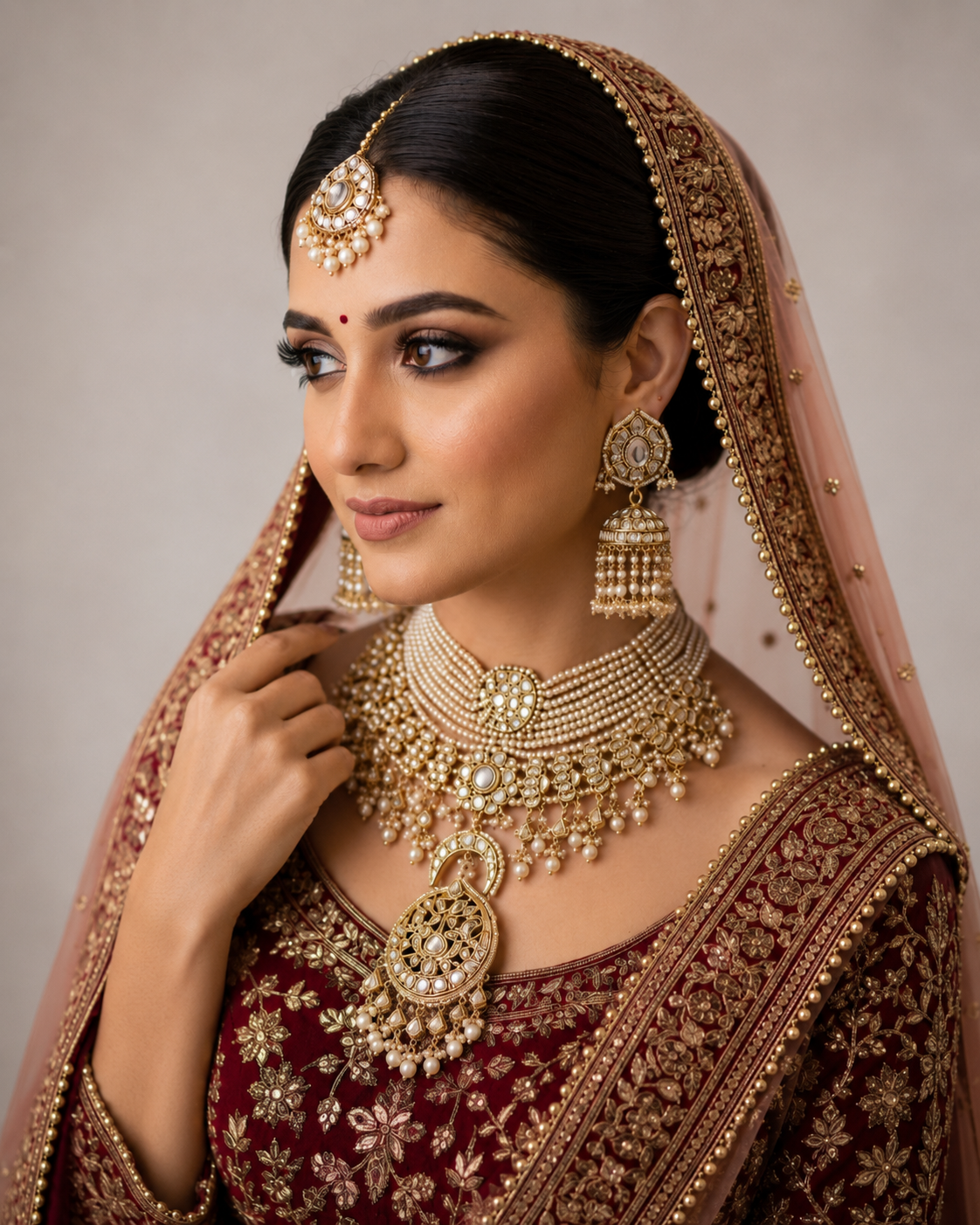 Freshwater Pearl Polki Jadau Necklace Set