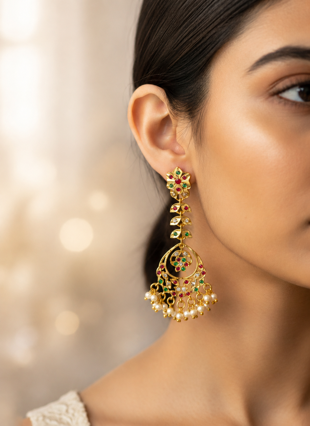 Gulnaar Pearl drops Chandbali Kundan Earrings