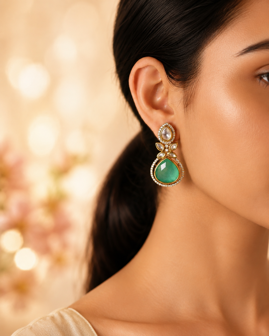 Emerald Petal Drop Earrings