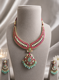 Royal Ruby Mint Kundan Necklace Set