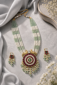 Peacock Ruby Pearl Jadau Necklace Set