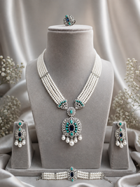 Multi-strand pearl necklace set with AD Diamond