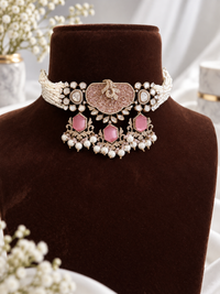 Blush Pink Kundan Choker Necklace Set with AD Diamond