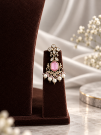 Blush Pink Kundan Choker Necklace Set with AD Diamond