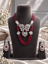 Ruby Red Multi Layered Statement Necklace Set