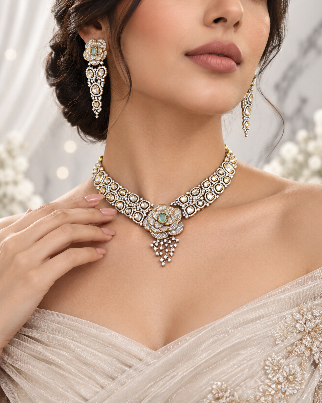Kundan Monopoly AD Diamond necklace and earring set