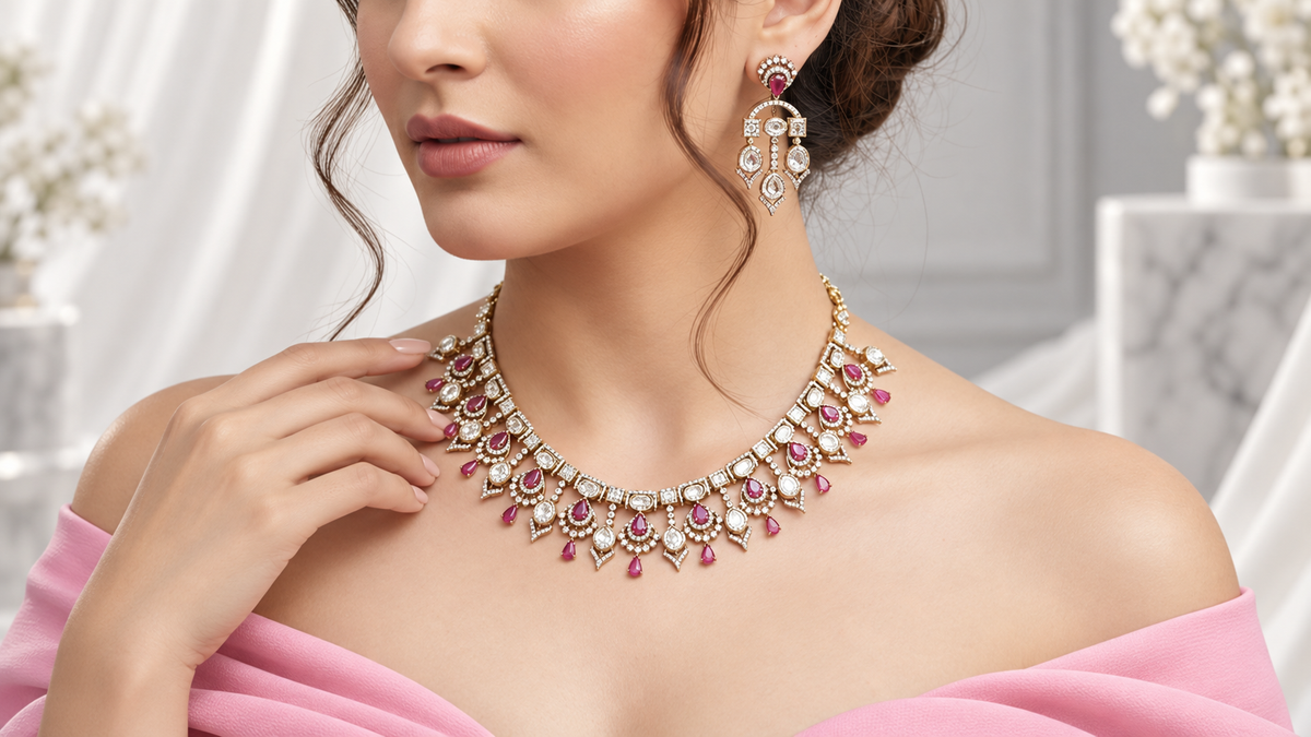Ruby Cascade Kundan Necklace Set