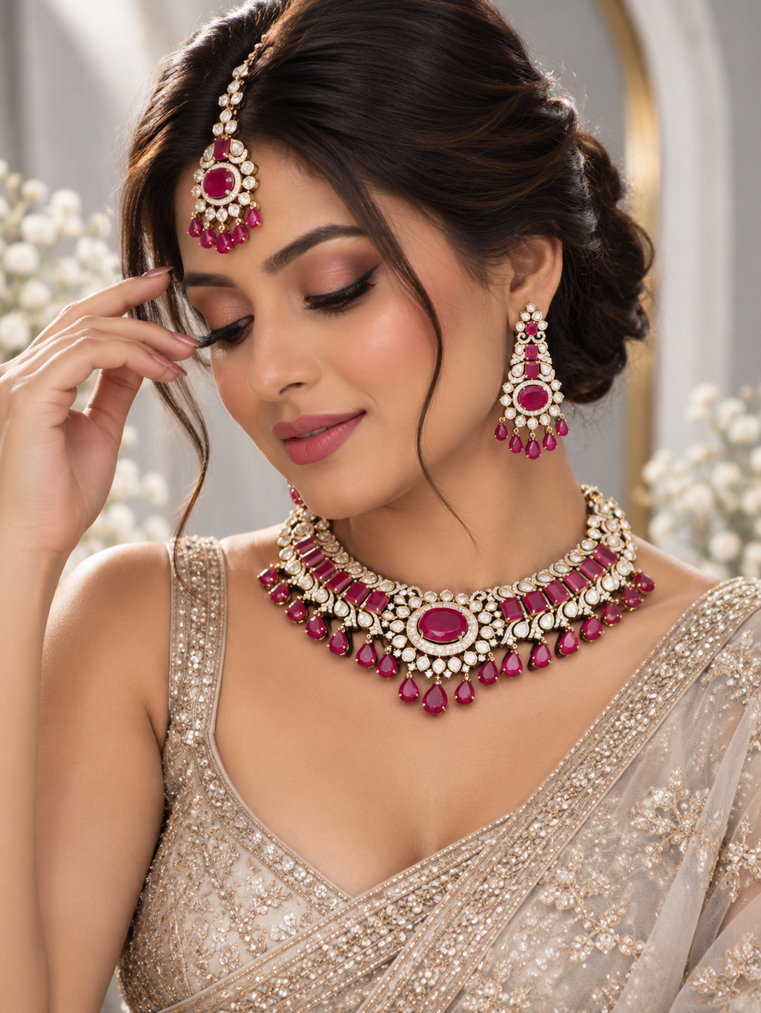 Royal Ruby Teardrop Bridal Set