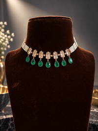 Emerald and AD diamond-style choker necklace and earring set