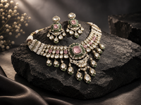 Victorian-style Polki choker necklace and earring set