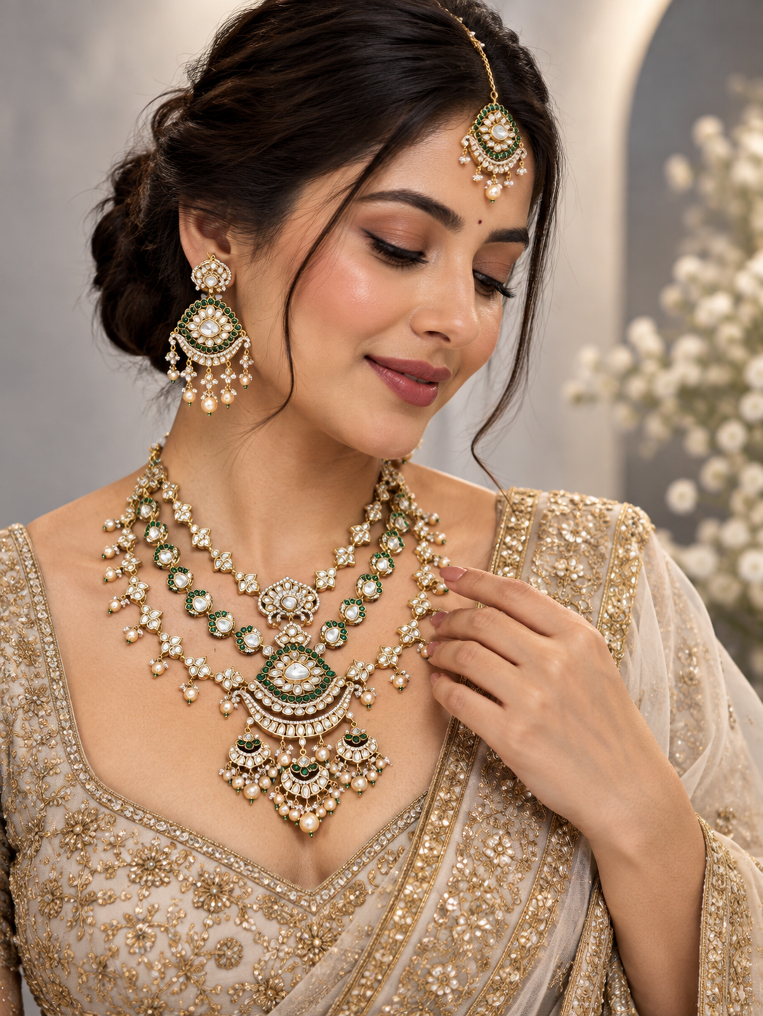Emerald Maharani Kundan Bridal Set